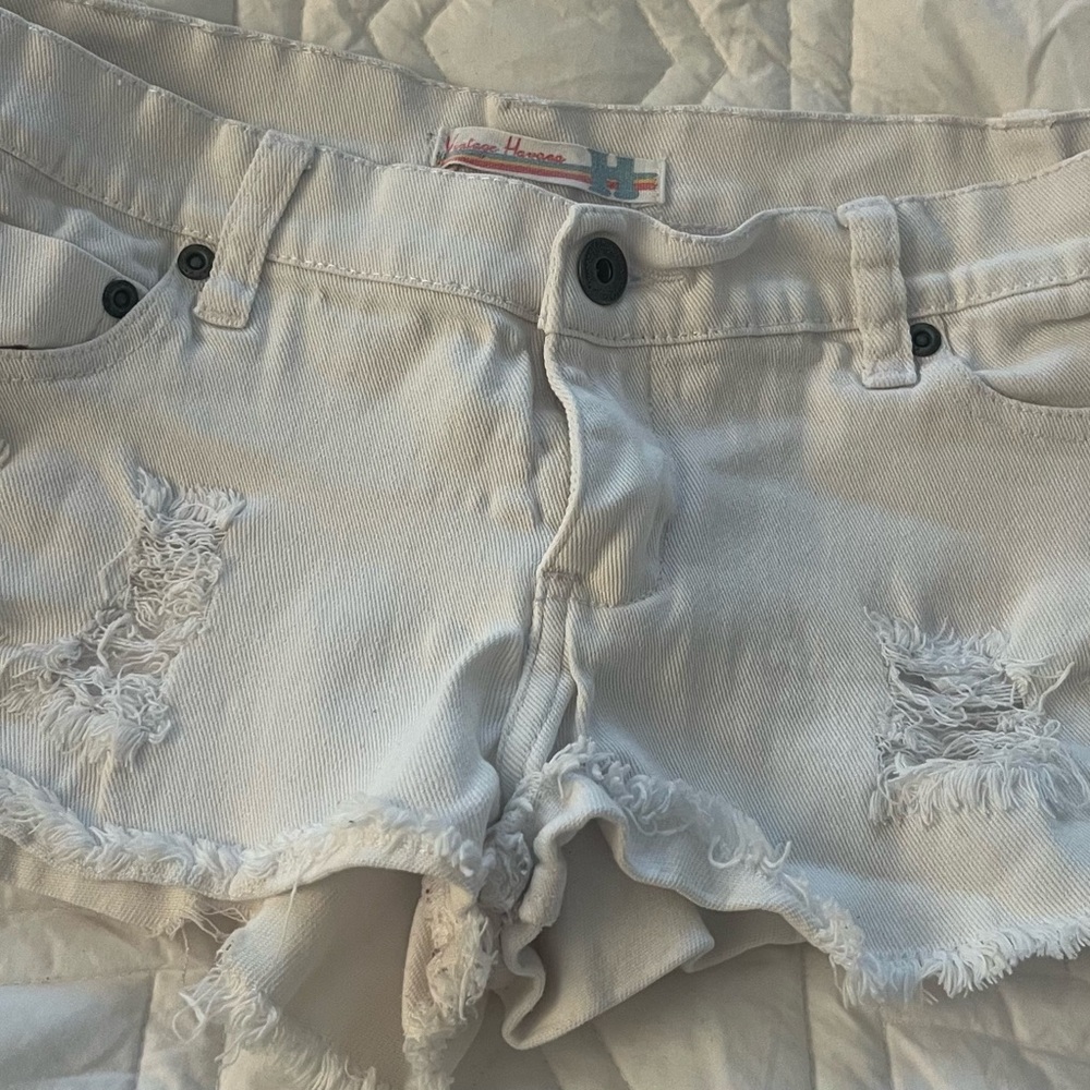White Distressed Denim Shorts